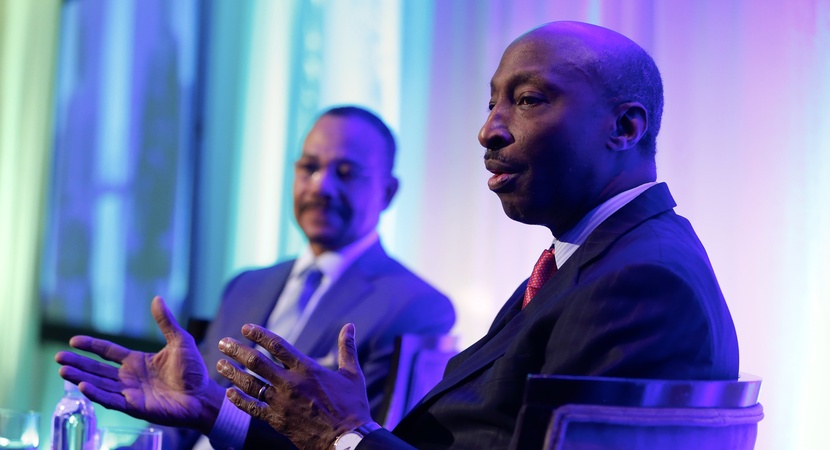 Ken Frazier, CEO of Merck & Co., was interviewed on stage by Rick Palmore, founding Chair Emeritus of LCLD, at the 2017 Annual Meeting luncheon in Washington, D.C. (Photo by Joe Mahoney)