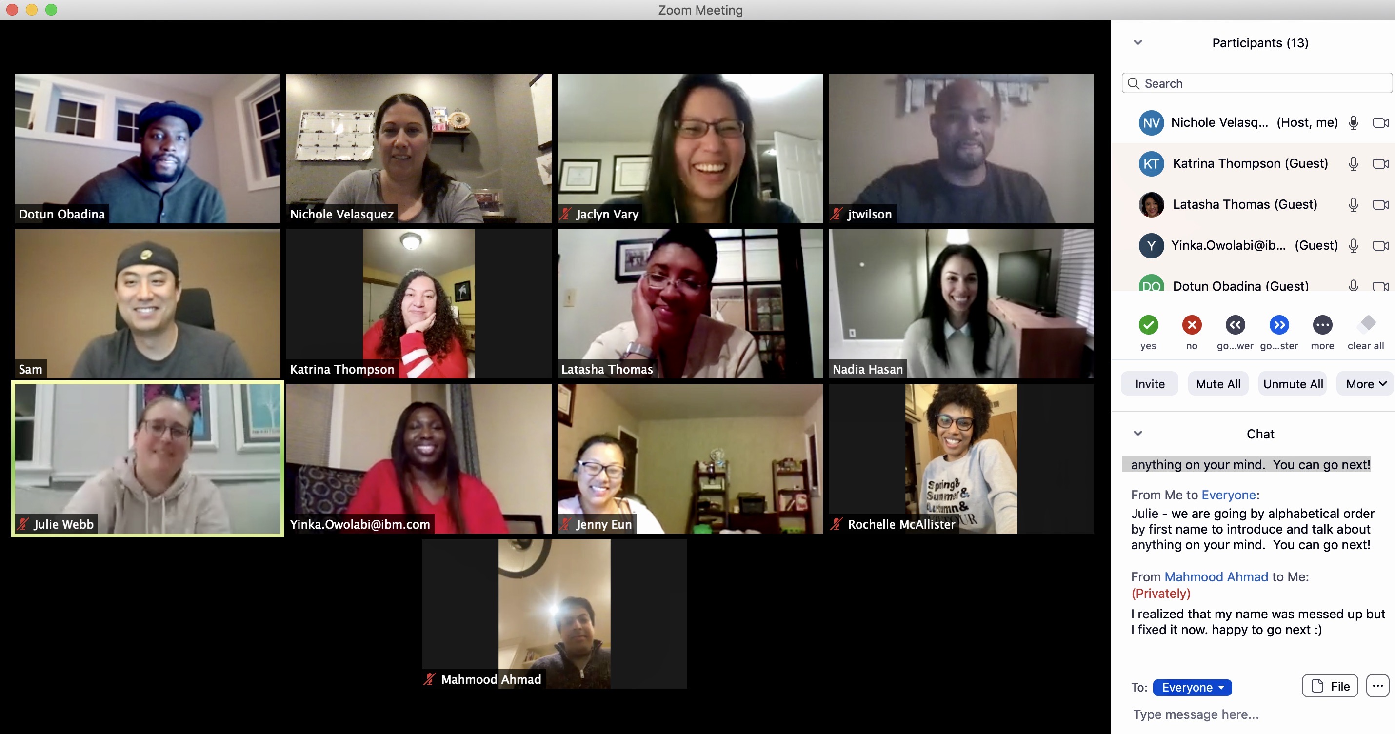 Nichole Velasquez leads a Zoom meeting of 2020 Fellows